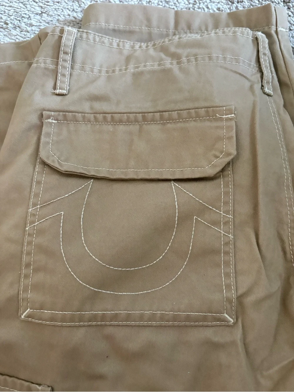 True Religion Men’s Beige Canvas Cargo Pants 34 Regular Straight Flat Front